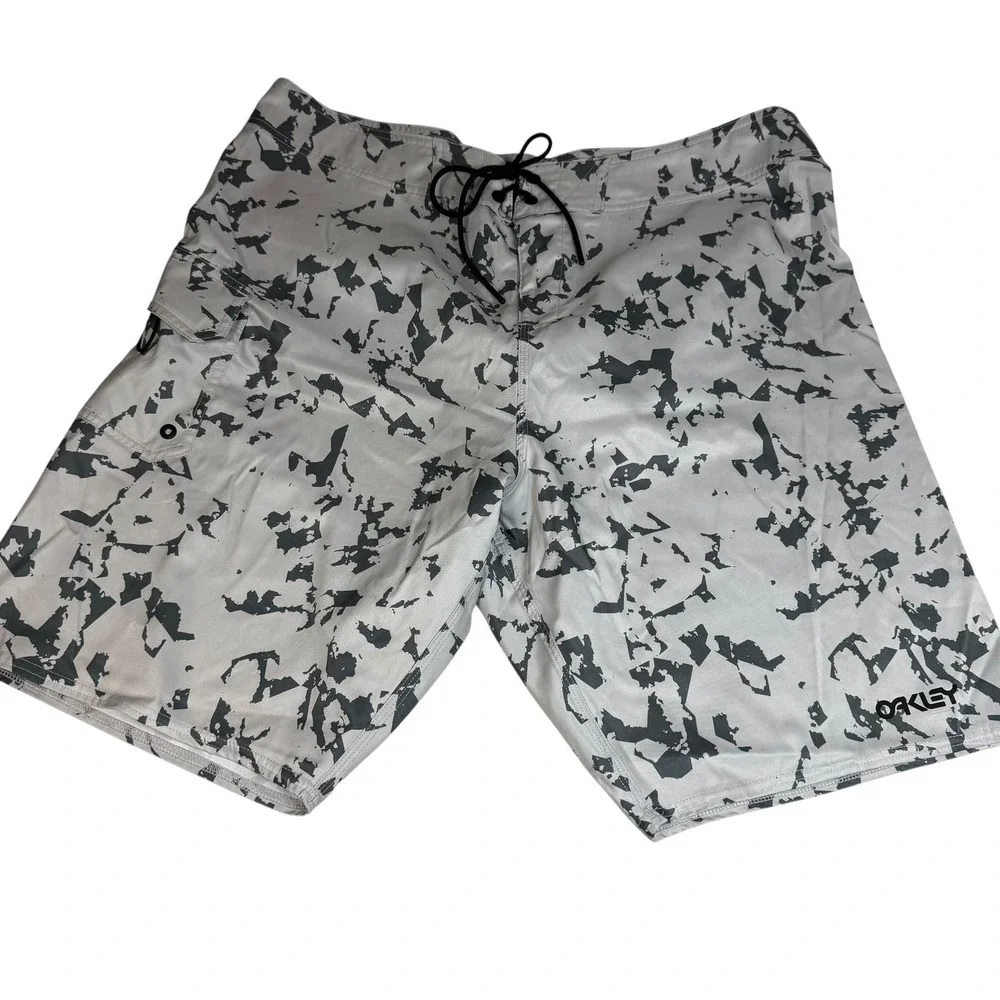 Oakley Mens Gray Black Abstract Print Board Shorts Size 38 FOA401840 Regular Fit